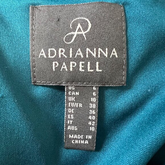 Adrianna Papell Womens Scalloped Neck Dress Teal Blue Cutout Long Sleeve size 6 - Picture 10 of 13